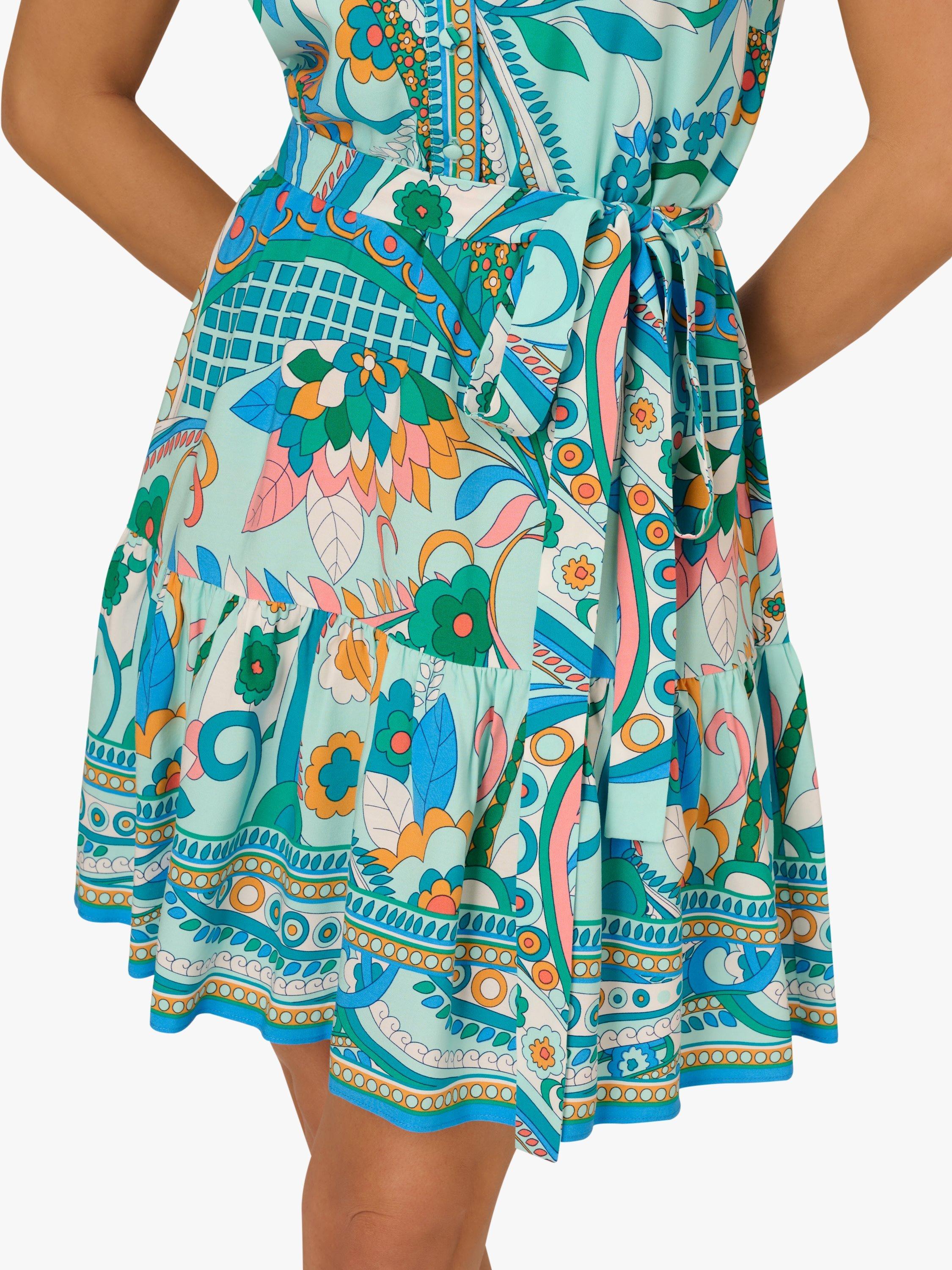Product image 6 of 7, which shows Adrianna by Adriana Papell Floral Flounce Hem Mini Dress, Mint/Multi, 6