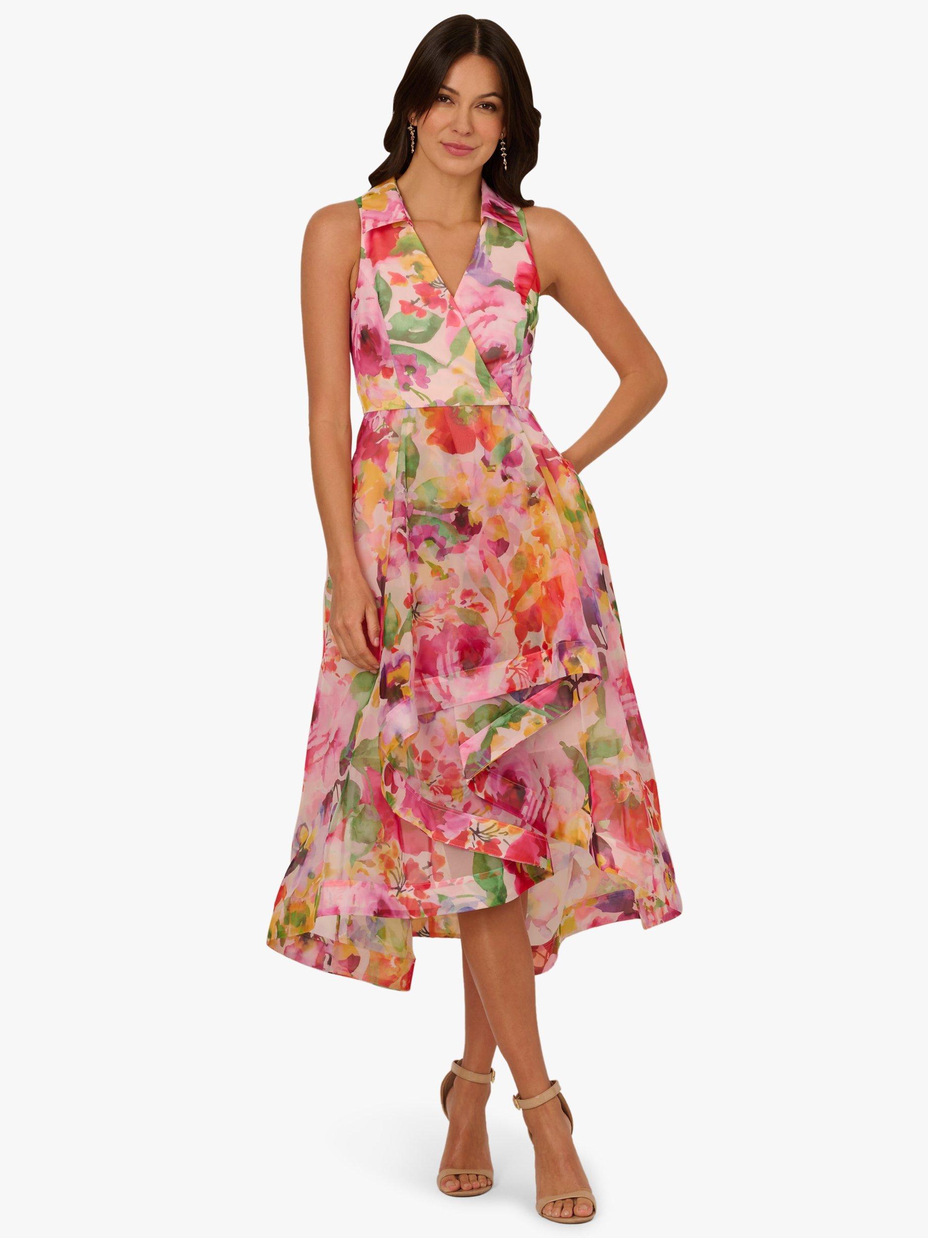 Product image 1 of 6, which shows Adrianna Papell Floral Organza High-Lo Dress, Pink/Multi, 16