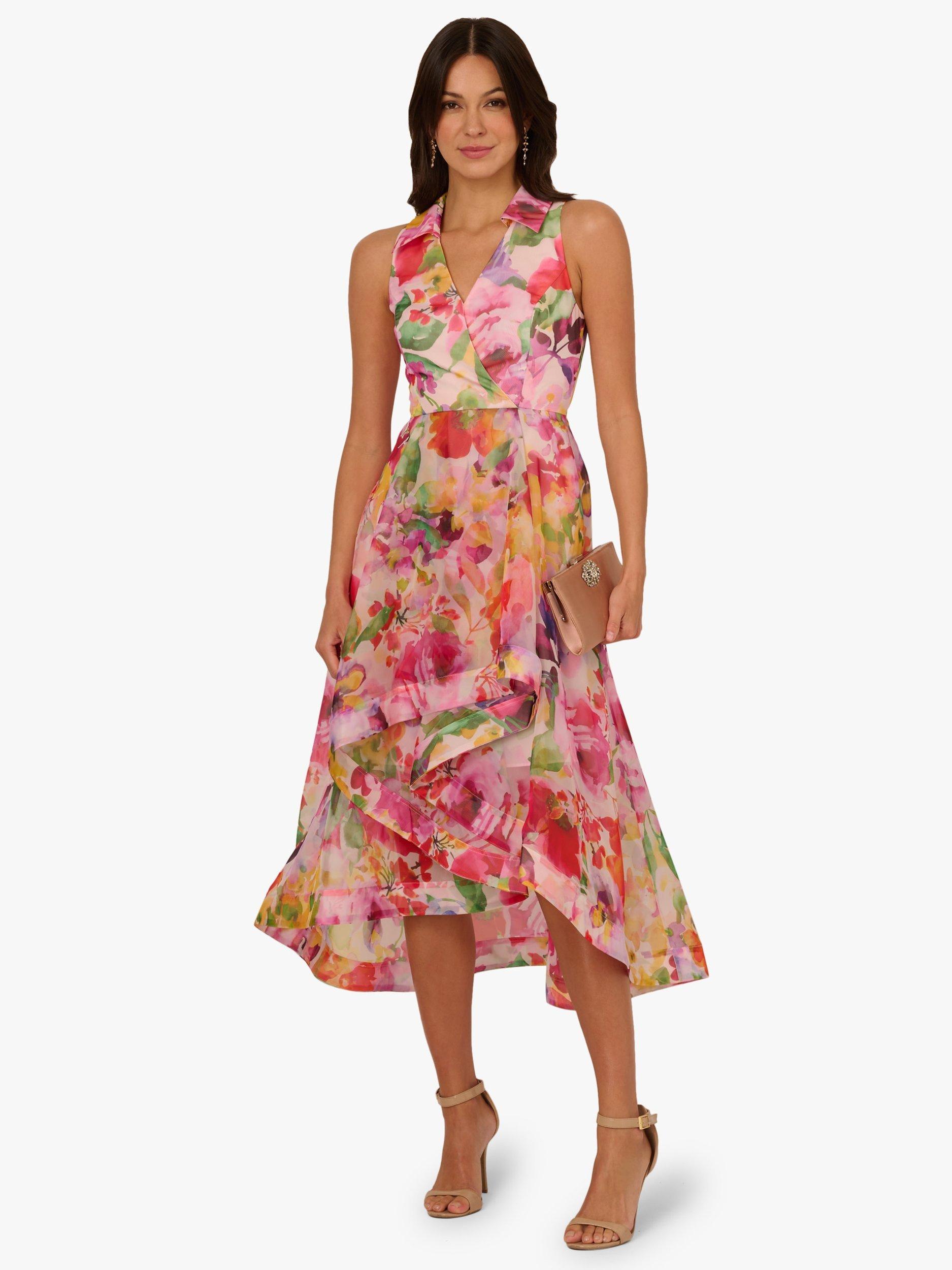Product image 3 of 6, which shows Adrianna Papell Floral Organza High-Lo Dress, Pink/Multi, 16