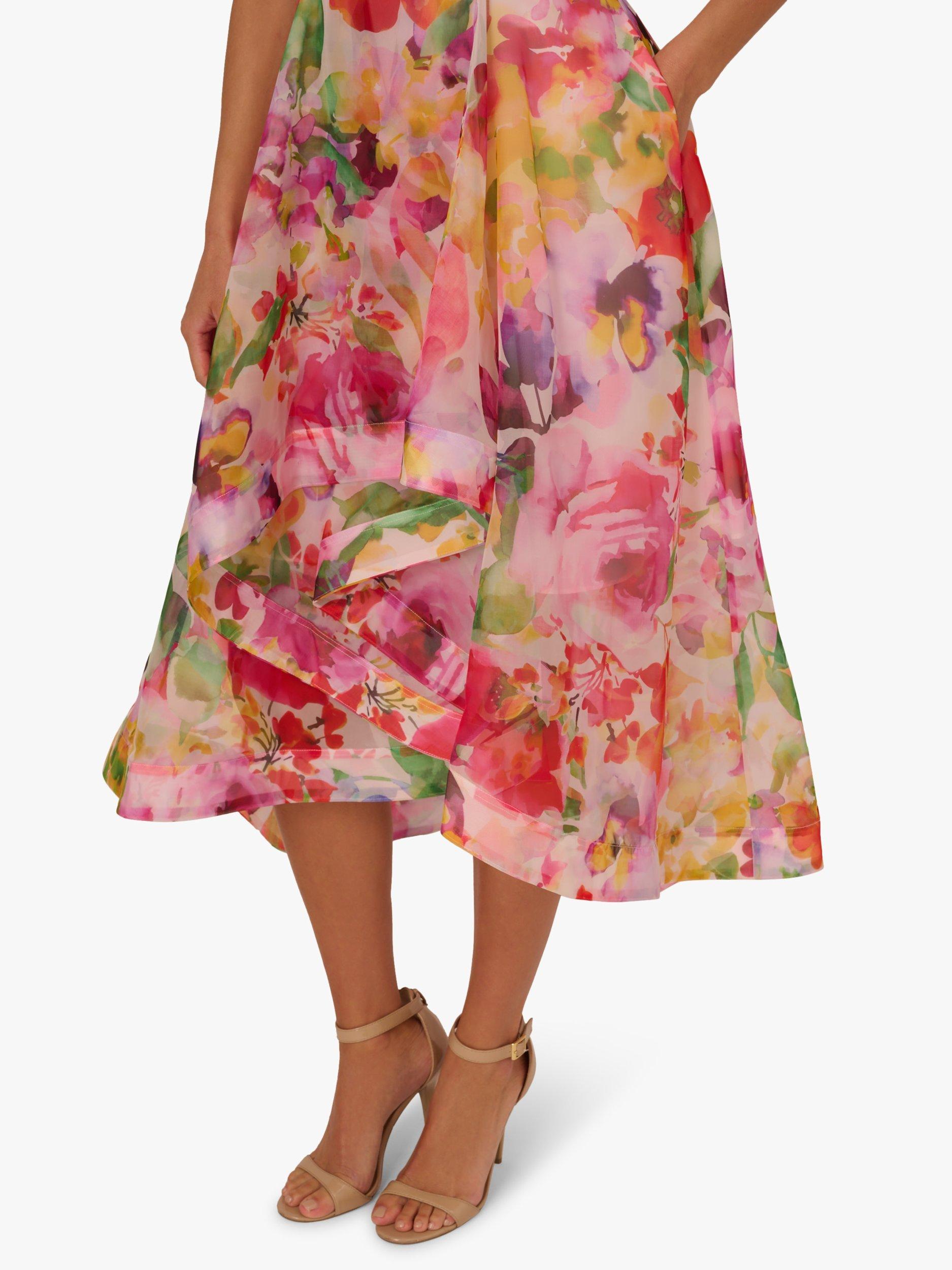 Product image 5 of 6, which shows Adrianna Papell Floral Organza High-Lo Dress, Pink/Multi, 16