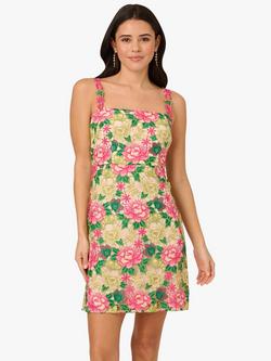 Adrianna Papell Floral Embroidered Mini Dress, Pink/Green, Pink/Green