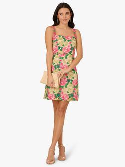 Adrianna Papell Floral Embroidered Mini Dress, Pink/Green - view 2, Pink/Green