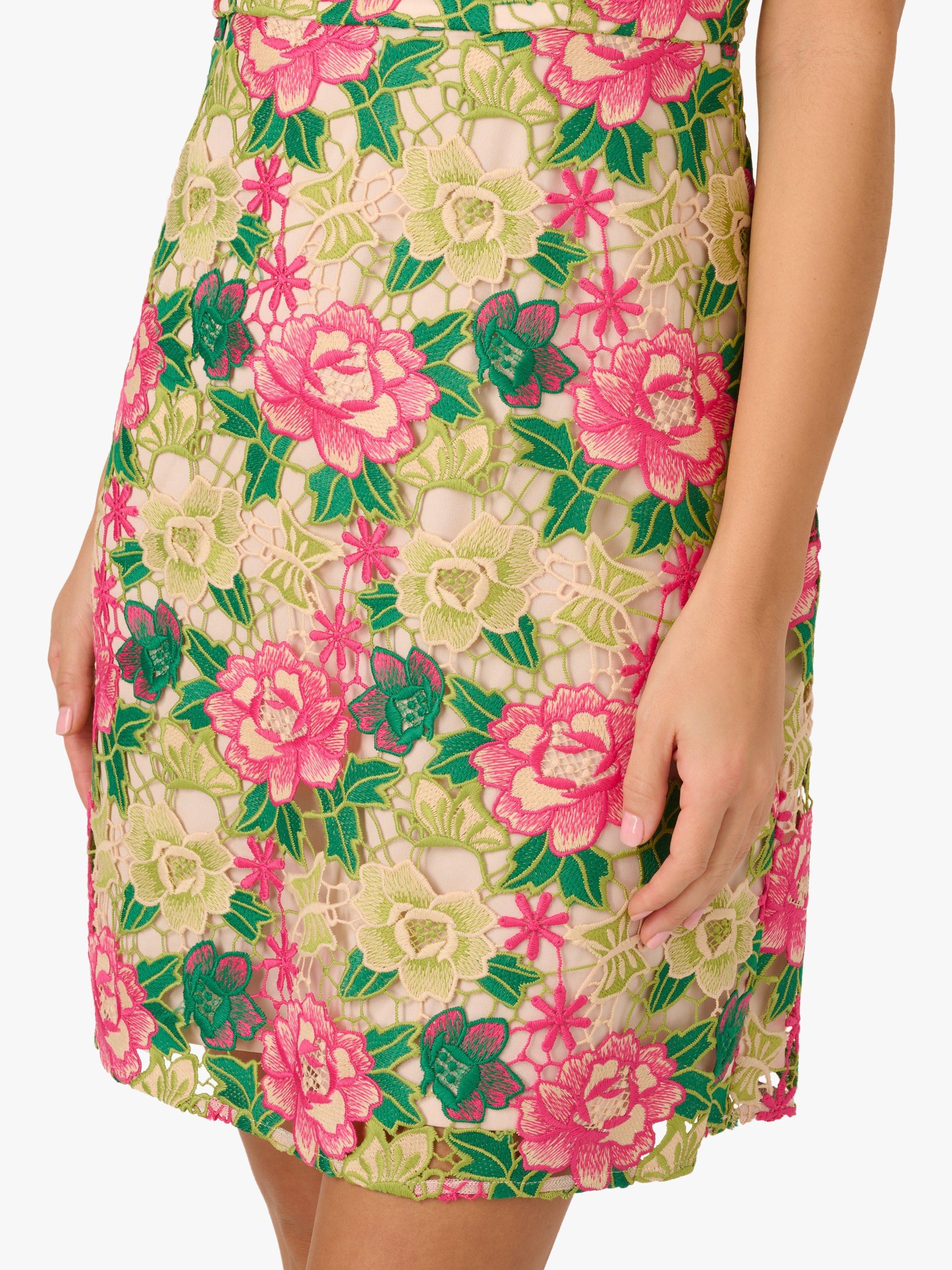 Product image 6 of 7, which shows Adrianna Papell Floral Embroidered Mini Dress, Pink/Green, 8