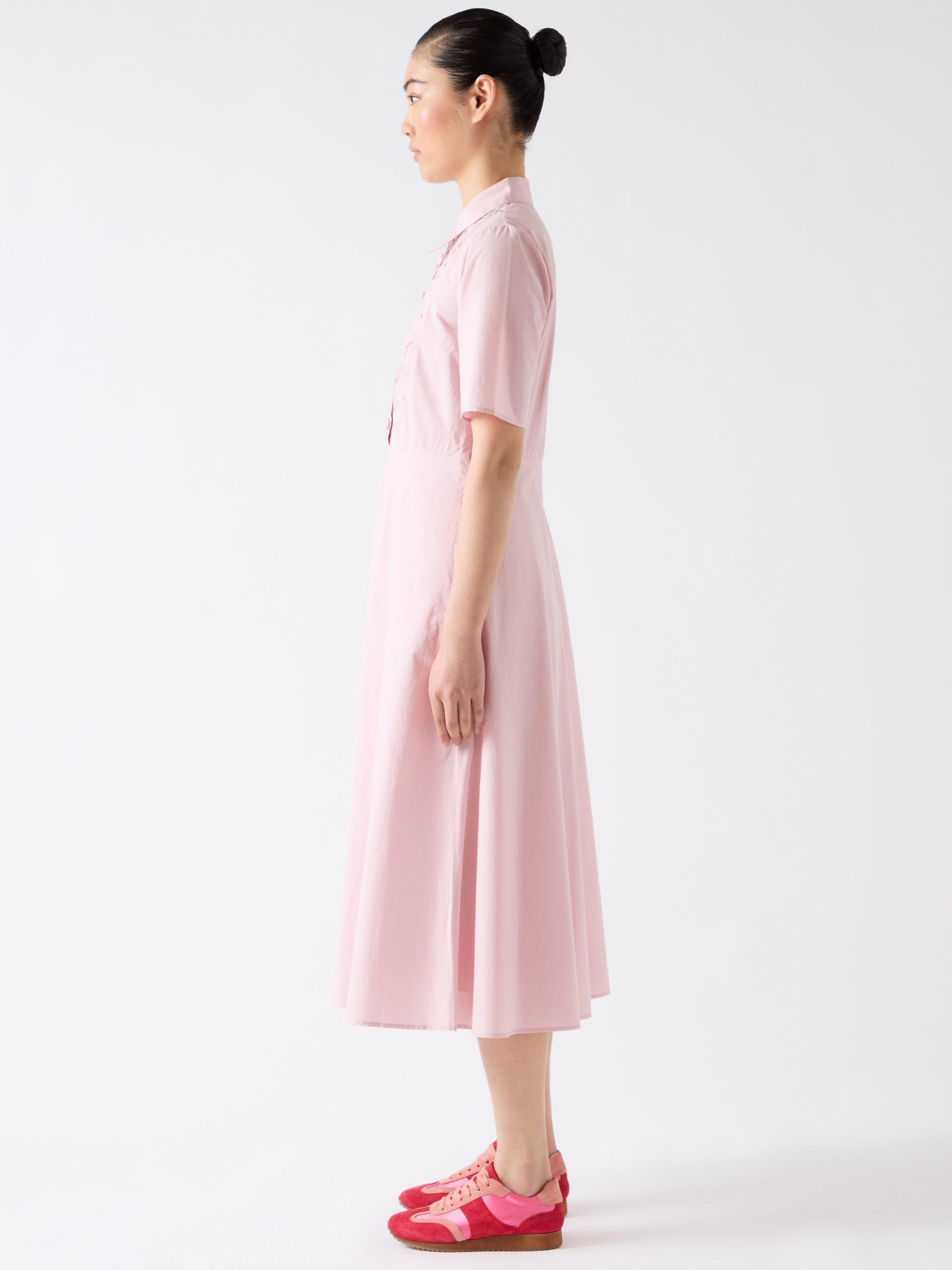 Product image 2 of 5, which shows L.K.Bennett Grace Embroidered Midi Shirt Dress, Light Pink, 20