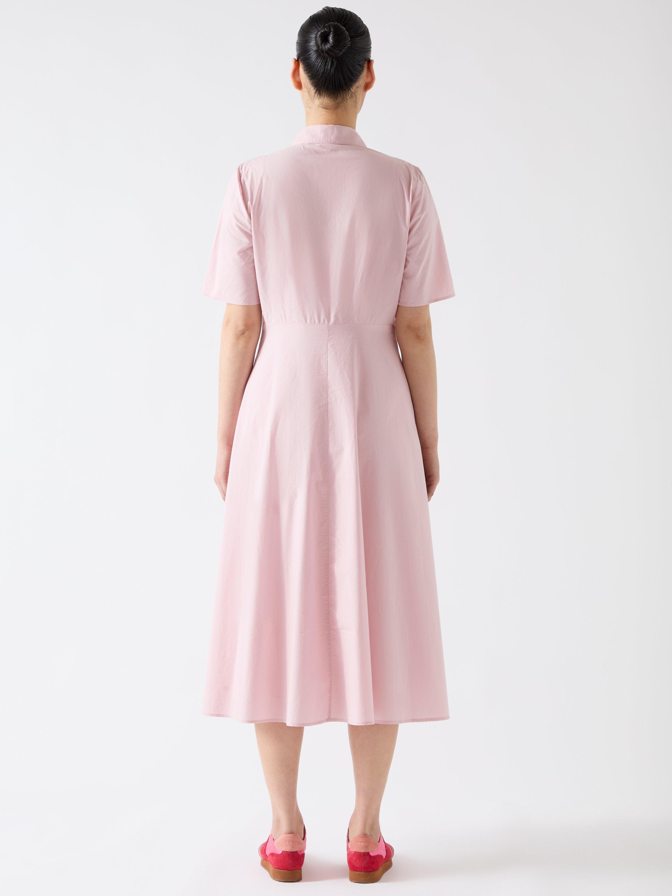 Product image 3 of 5, which shows L.K.Bennett Grace Embroidered Midi Shirt Dress, Light Pink, 20