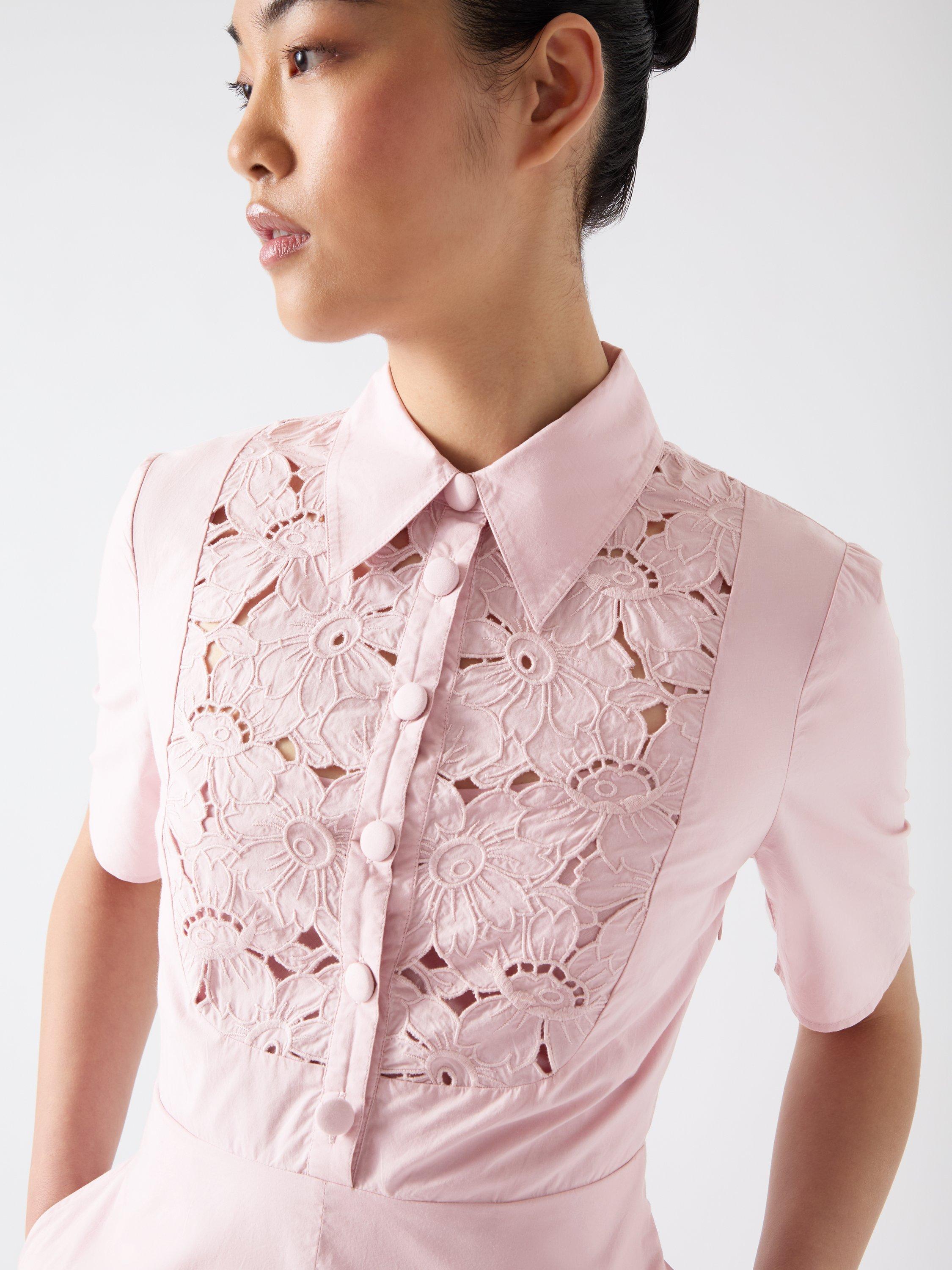 Product image 4 of 5, which shows L.K.Bennett Grace Embroidered Midi Shirt Dress, Light Pink, 20