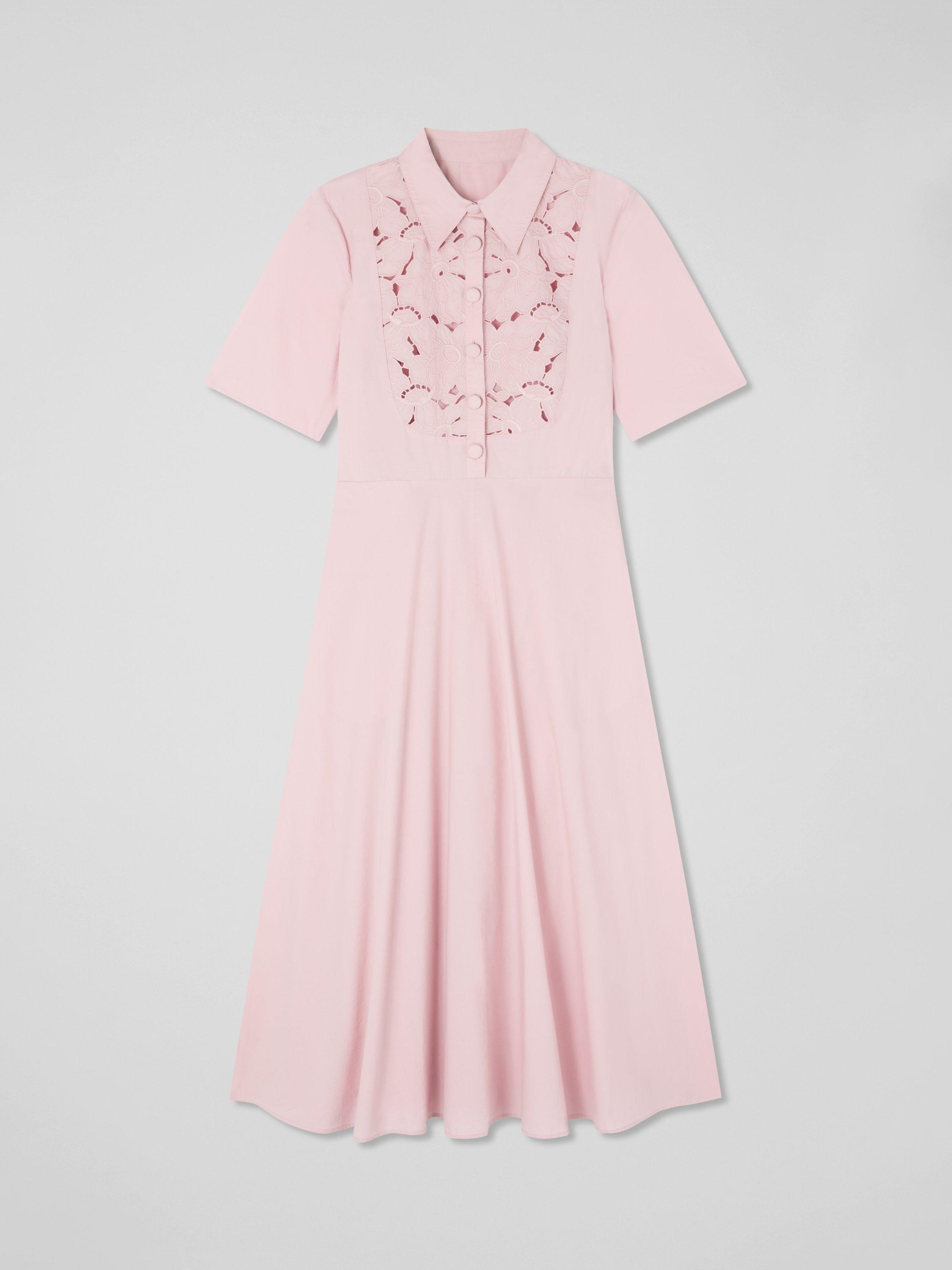 Product image 5 of 5, which shows L.K.Bennett Grace Embroidered Midi Shirt Dress, Light Pink, 20