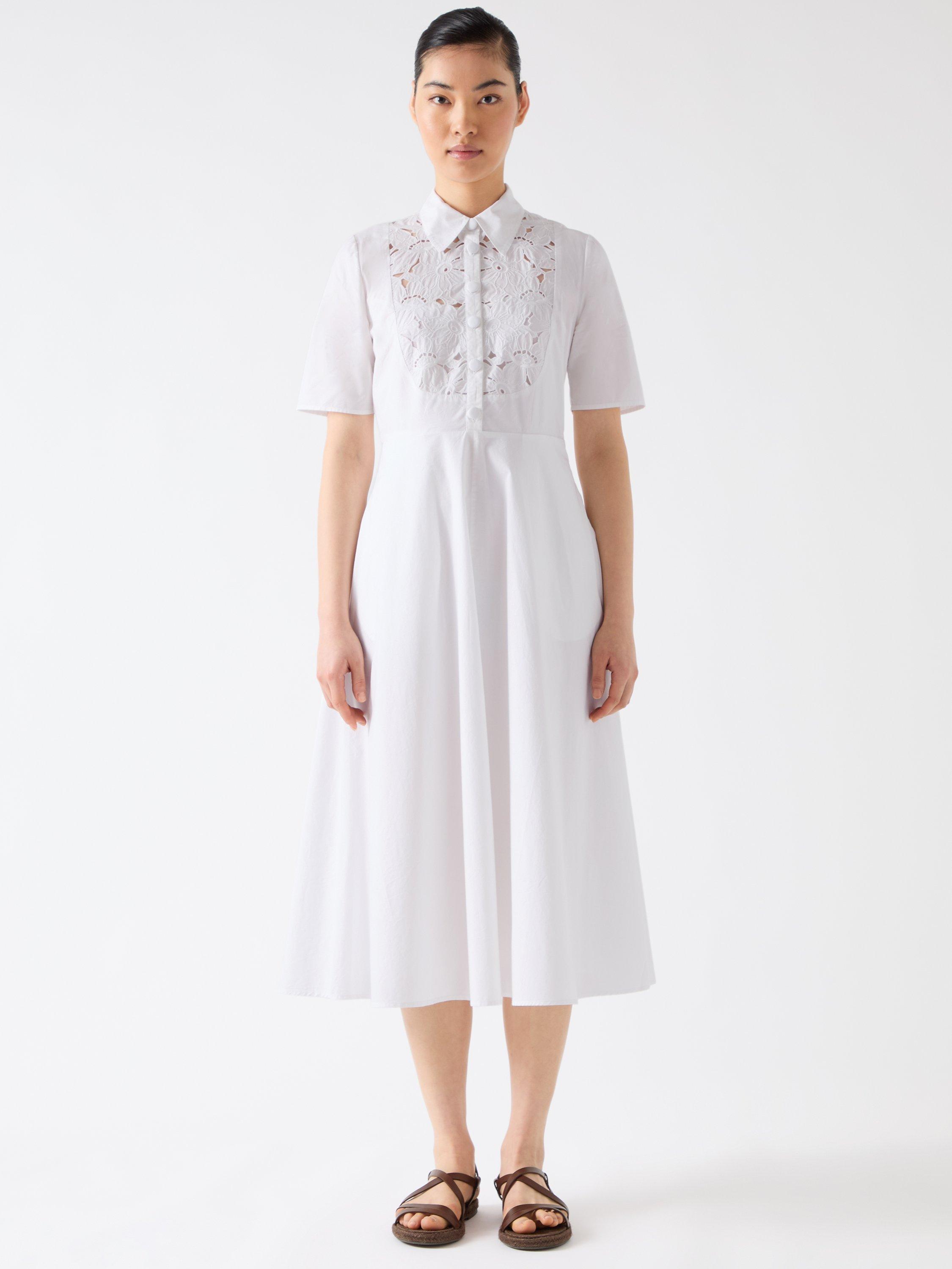 Product image 1 of 5, which shows L.K.Bennett Grace Embroidered Midi Shirt Dress, White, 12