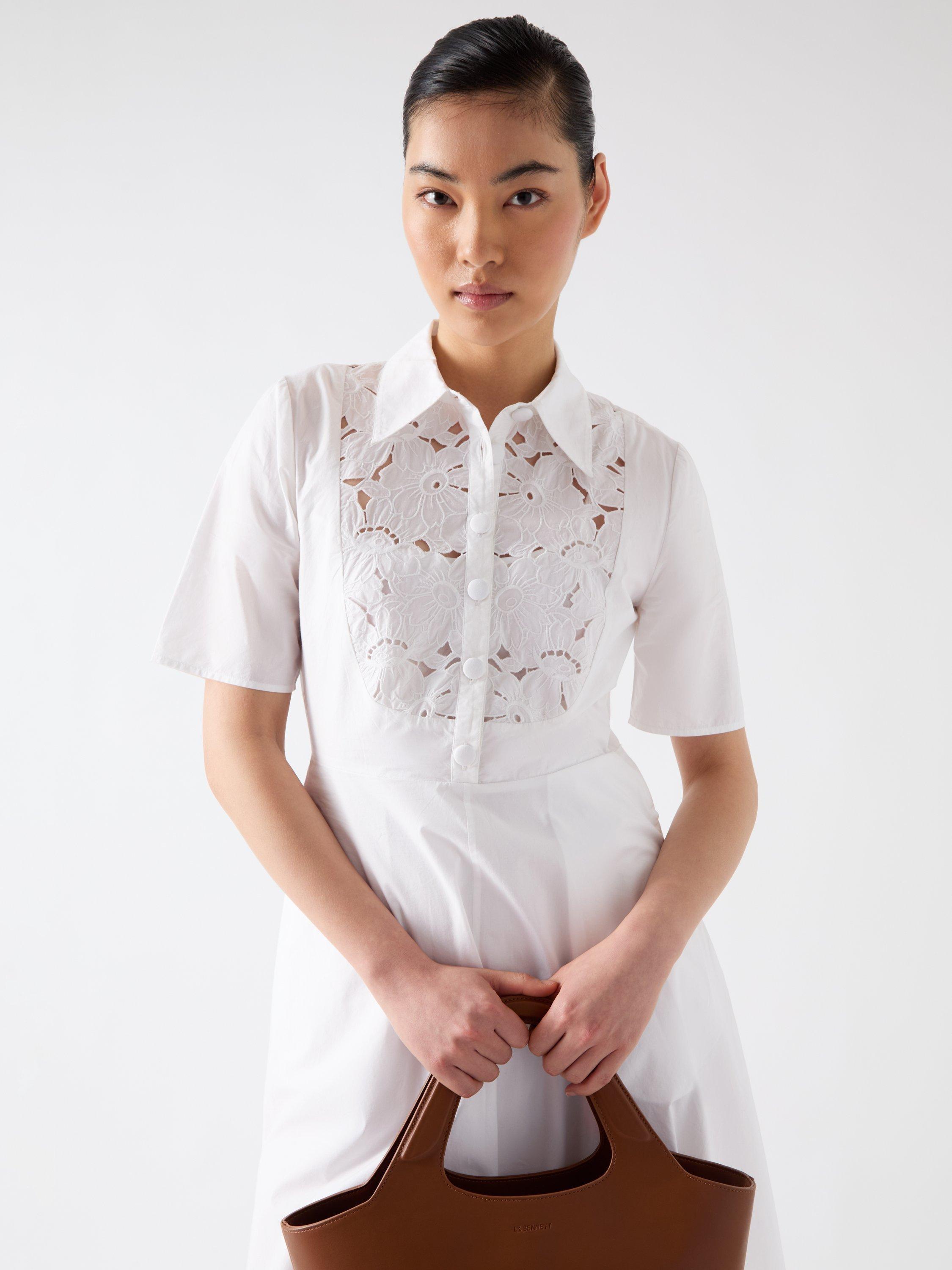 Product image 4 of 5, which shows L.K.Bennett Grace Embroidered Midi Shirt Dress, White, 12