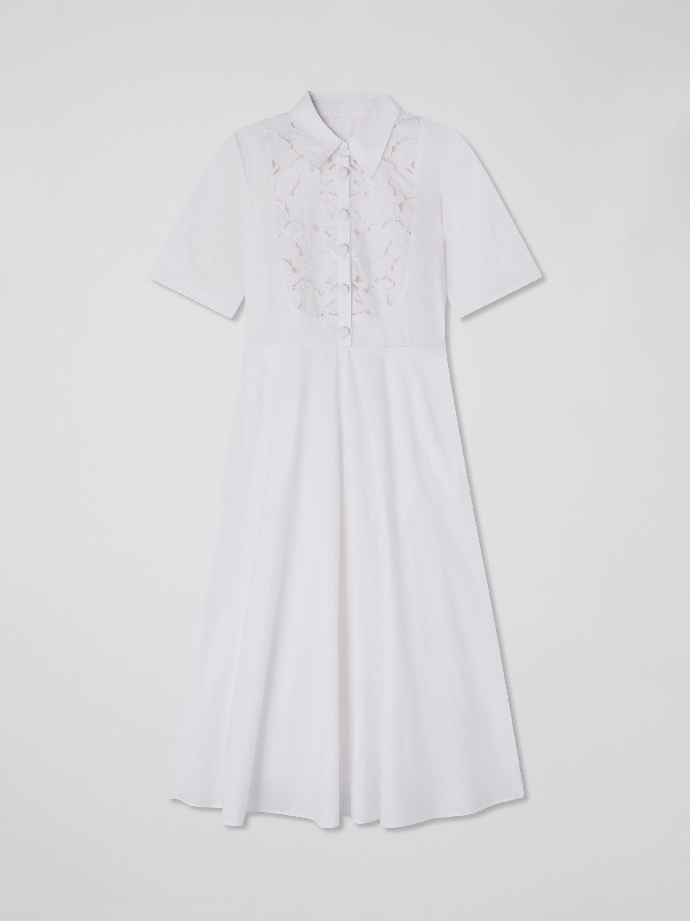 Product image 5 of 5, which shows L.K.Bennett Grace Embroidered Midi Shirt Dress, White, 12