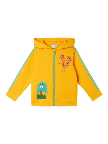 Stella McCartney Kids Kids' Cotton Fleece Squirrel & Tree Zip Up Hoodie, Giallo