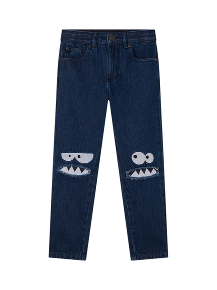Stella McCartney Kids Kids' Cotton Denim Yeti Face Jeans, Blue