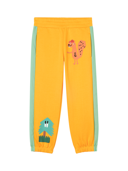 Stella McCartney Kids Tree & Squirrel Print Contrast Joggers, Giallo, Giallo