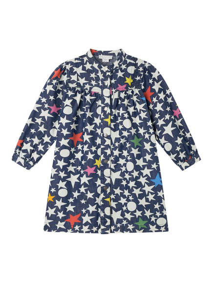 Stella McCartney Kids Kids' Cotton Denim Big Stars Long Sleeve Dress, Blu/Multi