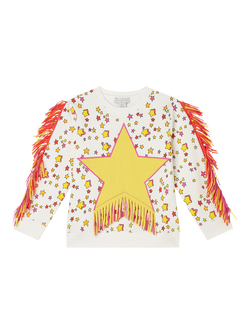Stella McCartney Kids Cotton Fleece Stars & Fringe Sweatshirt, Avorio/Multi, Avorio/Multi