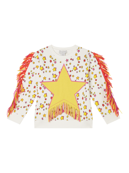 Stella McCartney Kids Cotton Fleece Stars & Fringe Sweatshirt, Avorio/Multi, Avorio/Multi