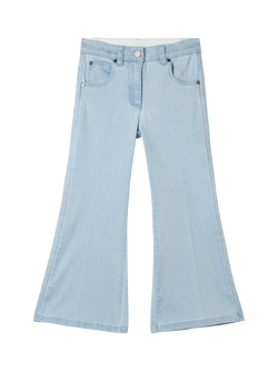 Stella McCartney Kids Kids' Cotton Blend Embossed Logo Flared Jeans, Light Blue