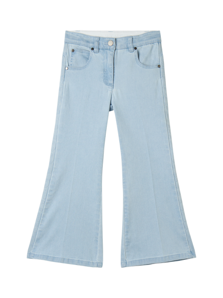 Stella McCartney Kids Kids' Cotton Blend Embossed Logo Flared Jeans, Light Blue