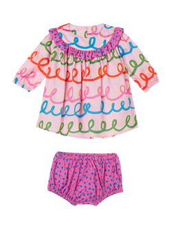 Stella McCartney Kids Baby Swiggle Woven Long Sleeve Smock Dress, Fuxia/Multi