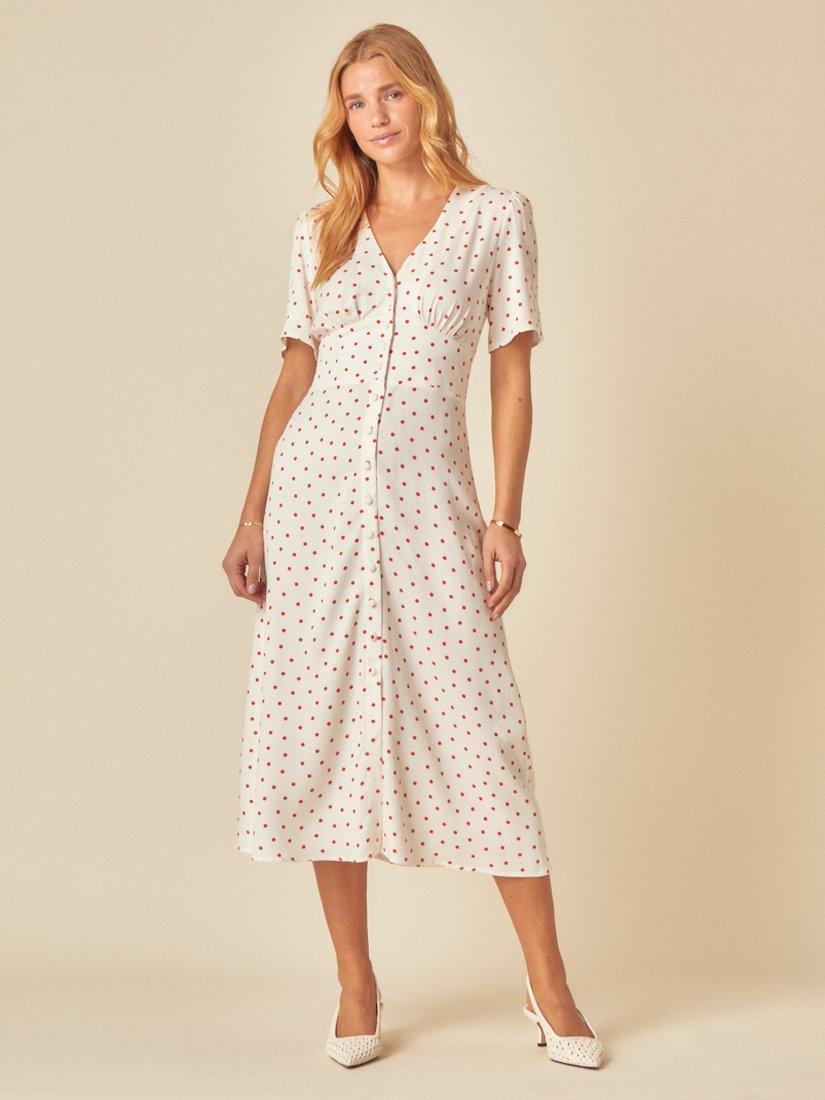 Product image 2 of 3, which shows Nobody's Child Alexa Short Sleeve Polka Dot Midi Dress, White/Red, 6