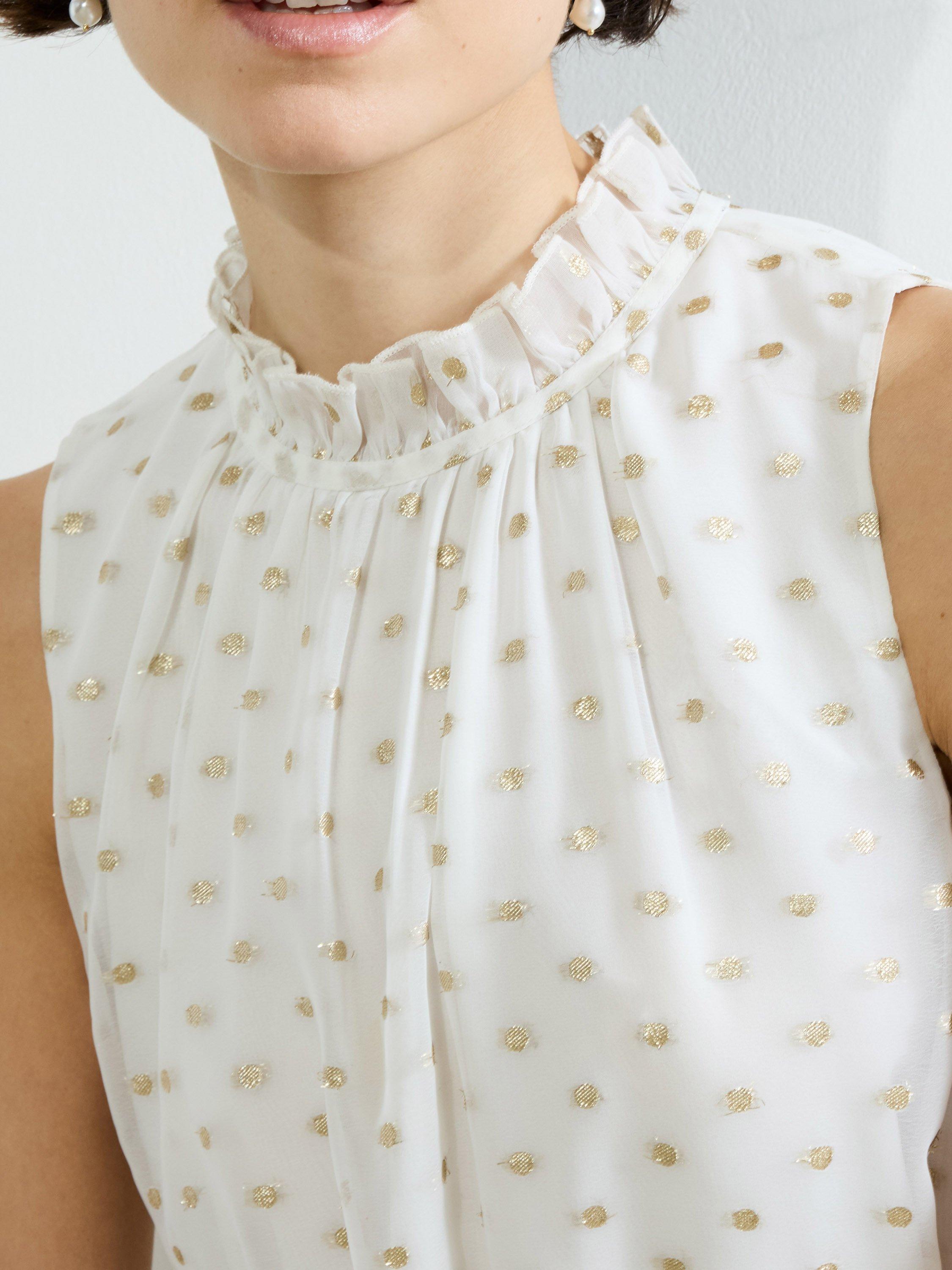 Product image 1 of 4, which shows French Connection Arlo Polka Dot Jacquard Tiered Dress, White/Multi, M