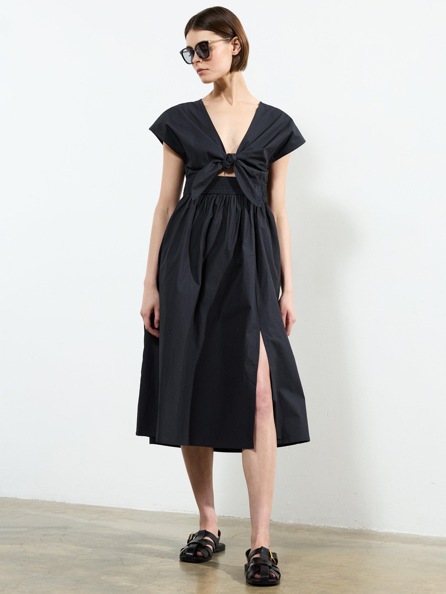 Product image 3 of 5, which shows French Connection Barletta Cotton Poplin Dress, Navy, XS