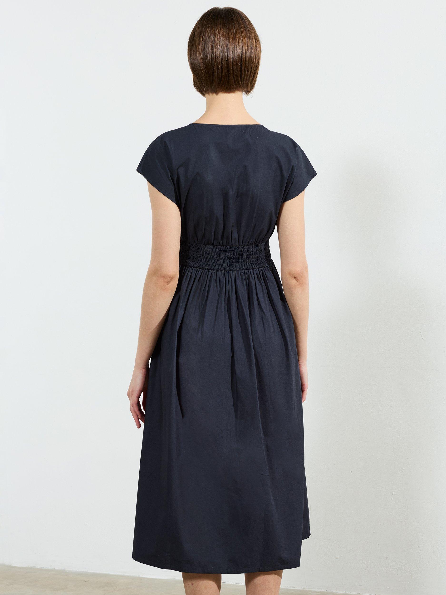 Product image 2 of 5, which shows French Connection Barletta Cotton Poplin Dress, Navy, XS