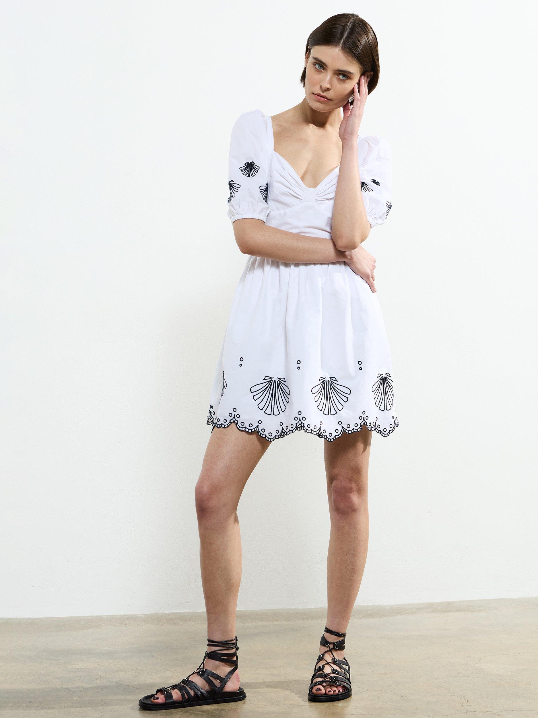 Product image 2 of 4, which shows French Connection Cambria Anglaise Mini Dress, White/Navy, 8