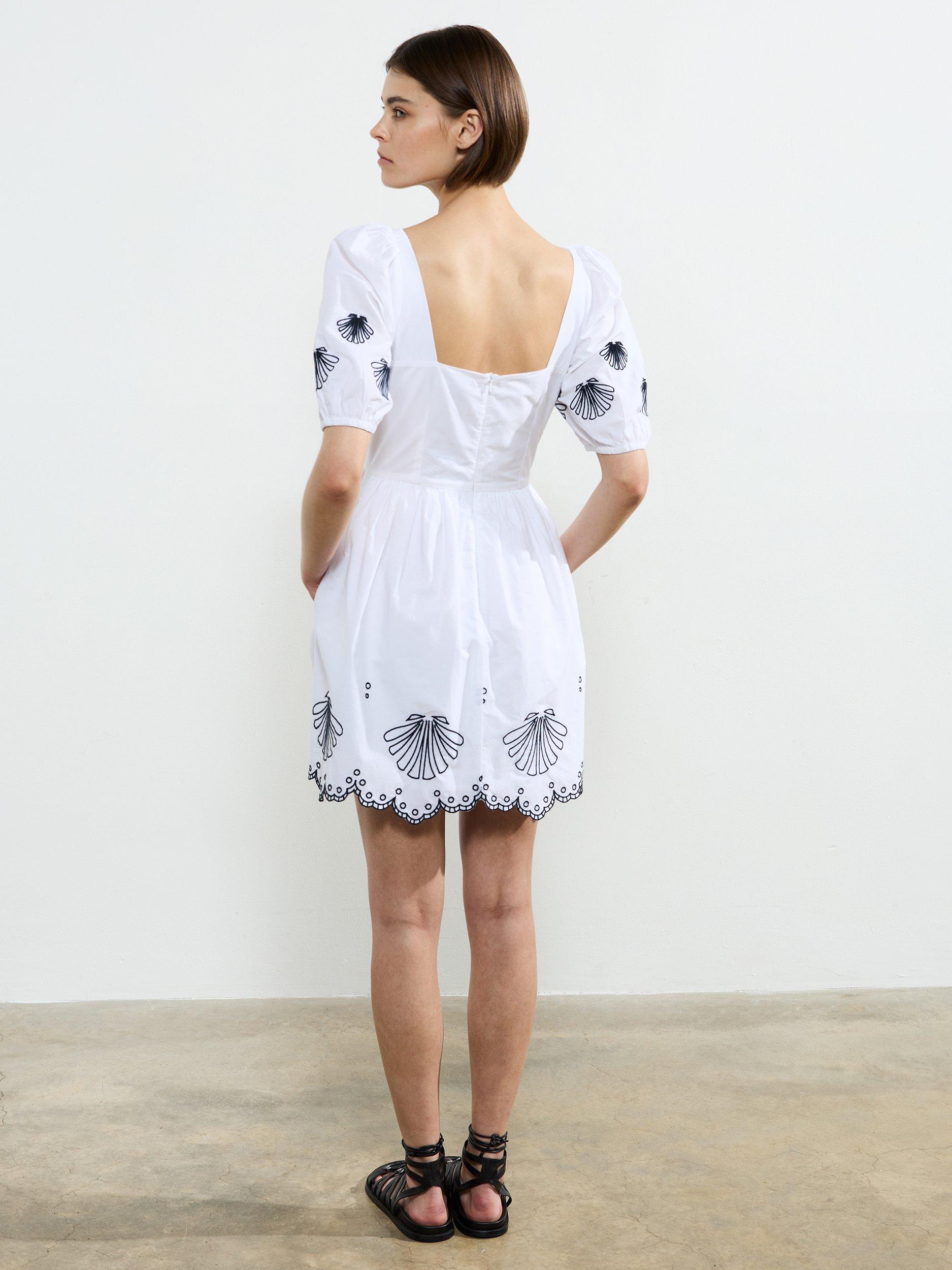 Product image 4 of 4, which shows French Connection Cambria Anglaise Mini Dress, White/Navy, 8