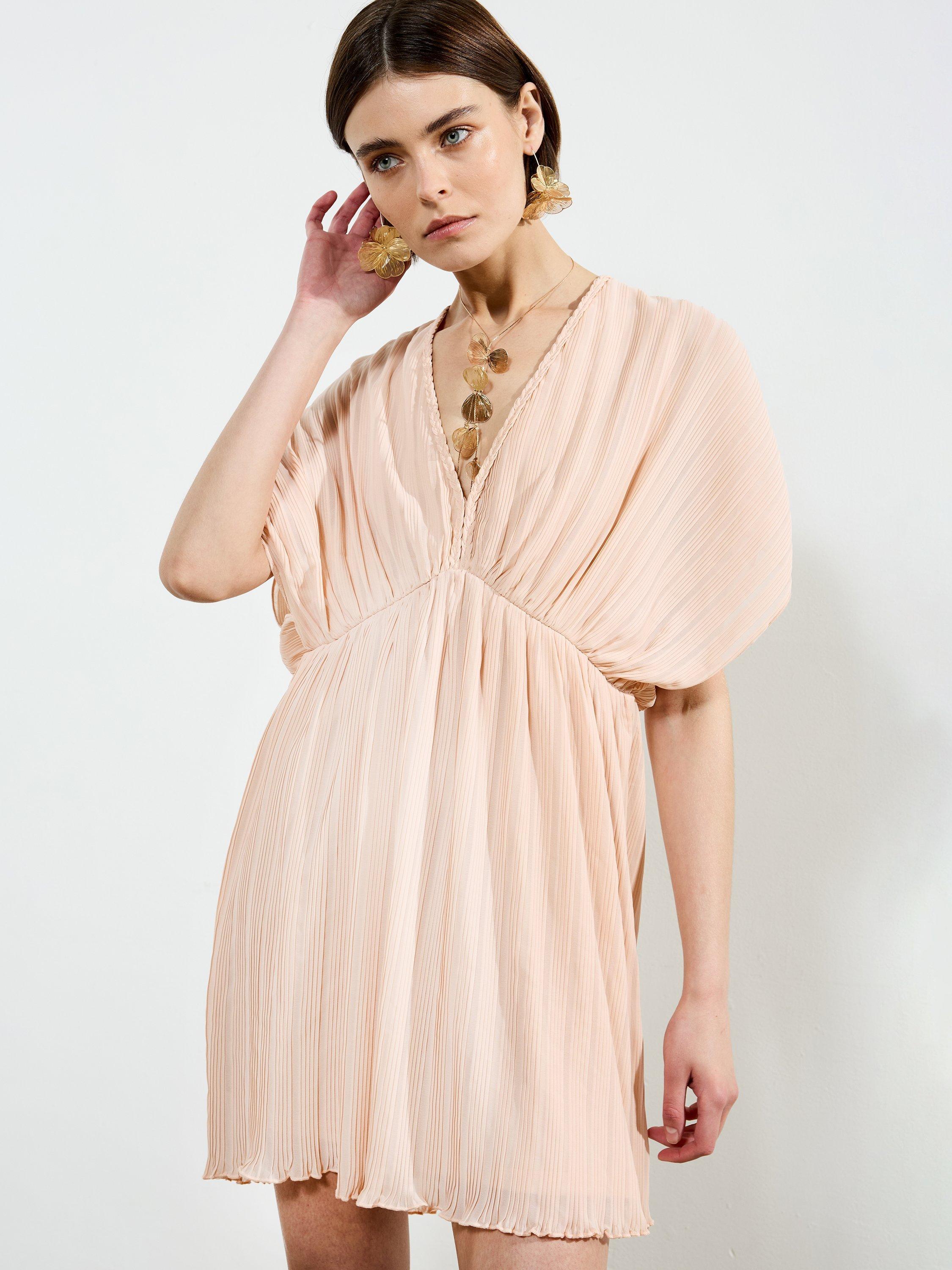 Product image 1 of 5, which shows French Connection Chathia Plisse Mini Dress, Ballet Pink, S