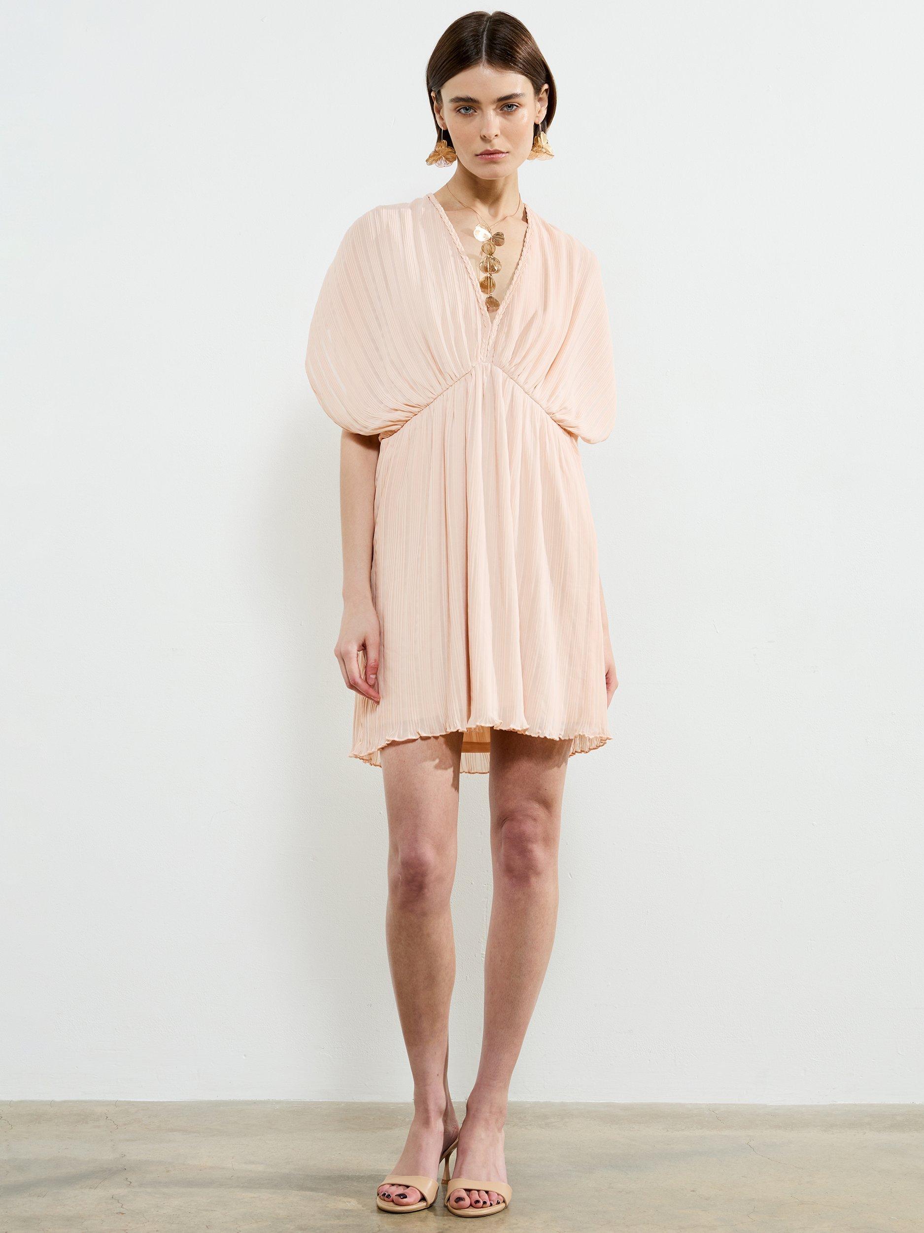 Product image 2 of 5, which shows French Connection Chathia Plisse Mini Dress, Ballet Pink, S