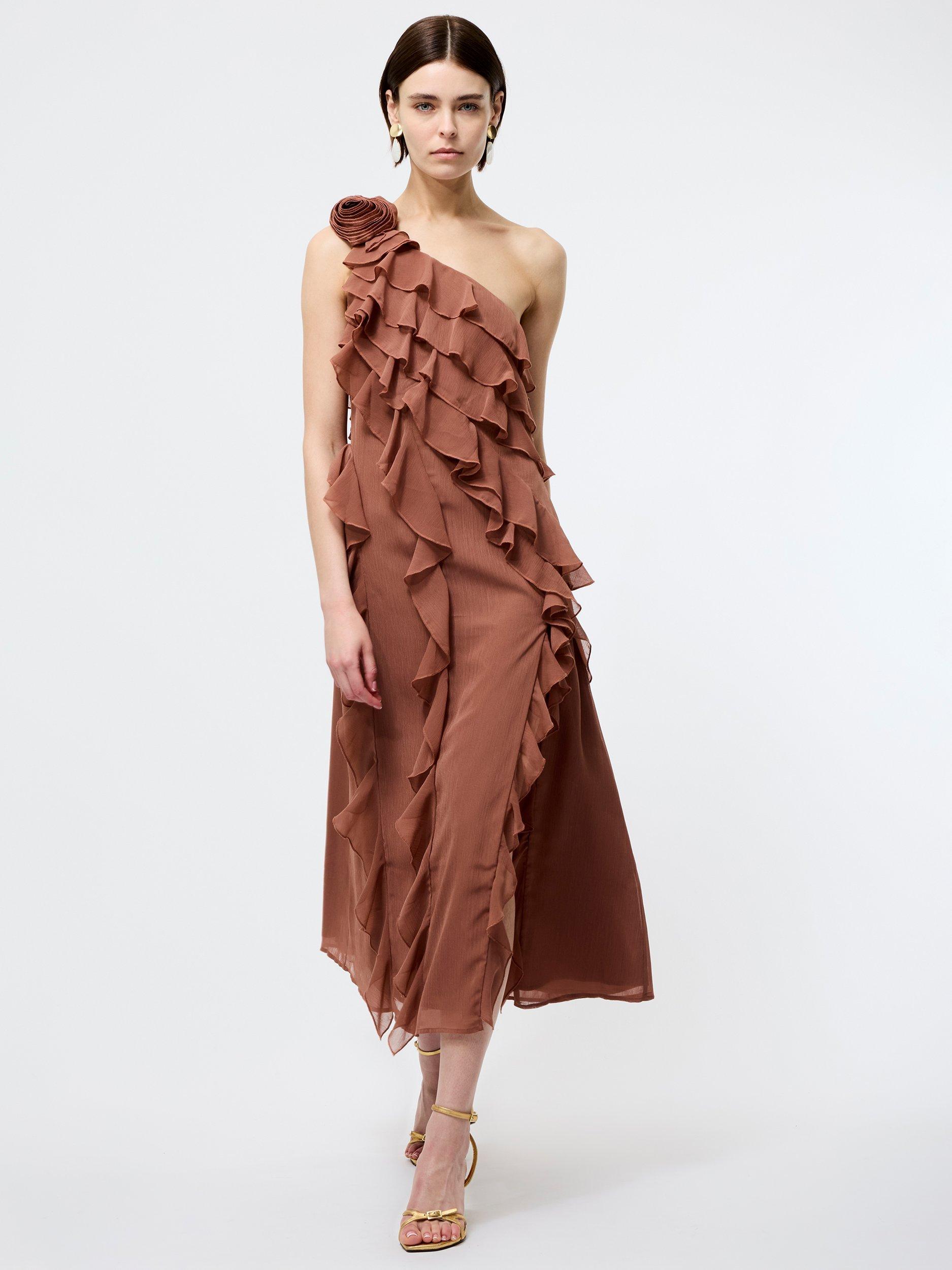 Product image 1 of 1, which shows French Connection Oskar Georgette Midi Dress, Mocha, 6