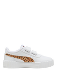 PUMA Kids' Carina 3.0 Lace Up Animal Print Trainers, White/Sand