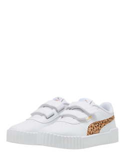 PUMA Kids' Carina 3.0 Lace Up Animal Print Trainers, White/Sand - view 2, White/Sand