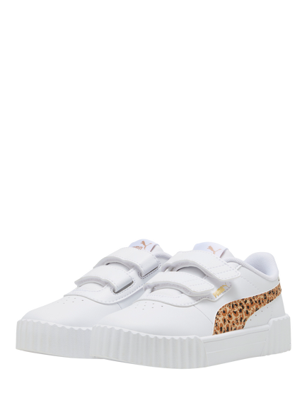 PUMA Kids' Carina 3.0 Lace Up Animal Print Trainers, White/Sand - view 2, White/Sand
