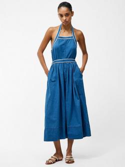 French Connection Zaves Chambray Halterneck Dress, Blue, Blue