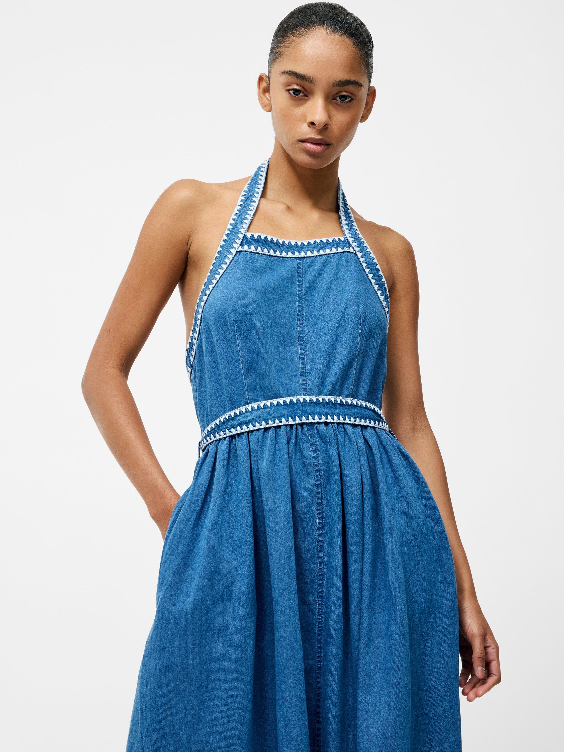 Product image 2 of 5, which shows French Connection Zaves Chambray Halterneck Dress, Blue, 8