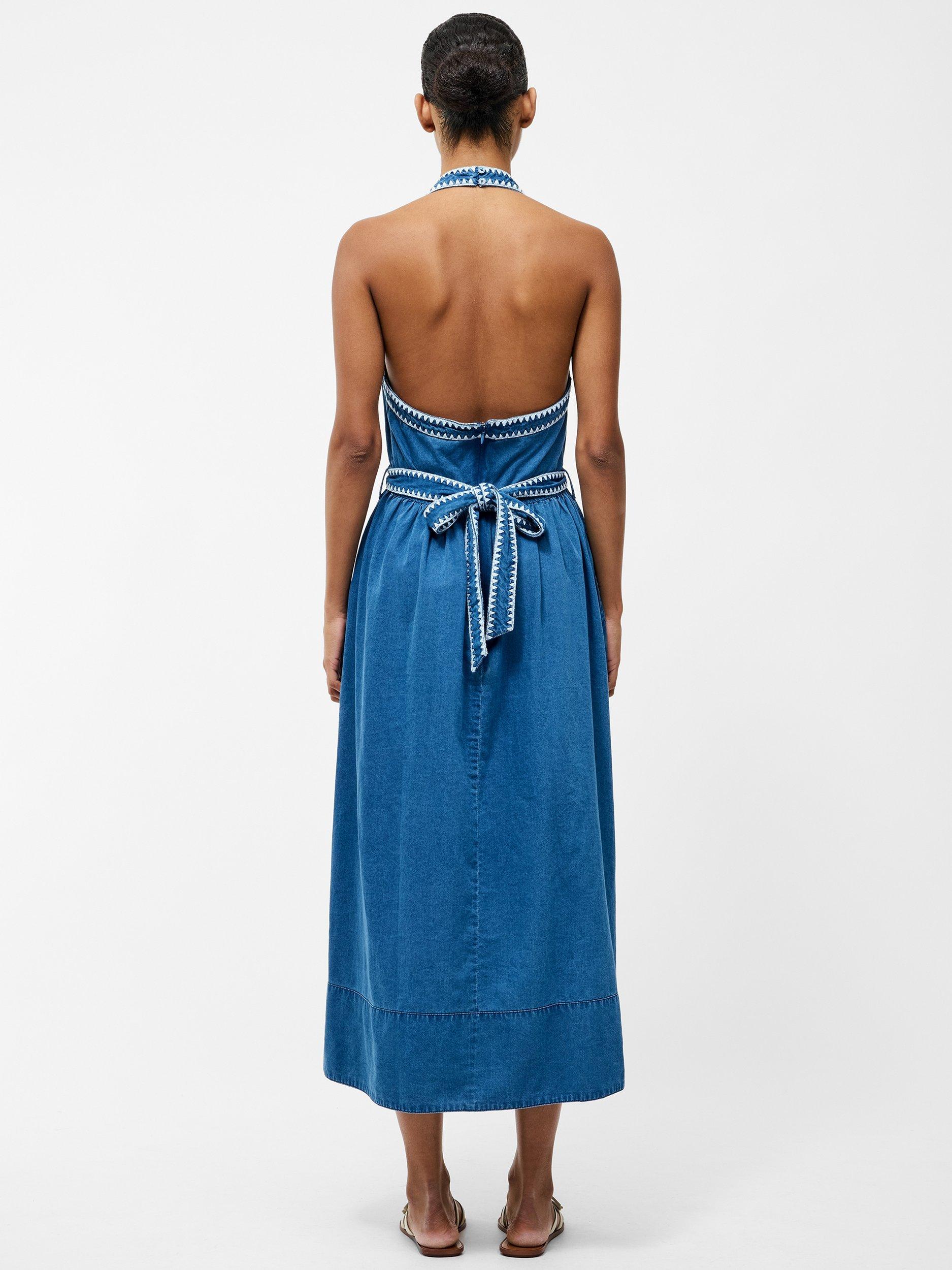 Product image 4 of 5, which shows French Connection Zaves Chambray Halterneck Dress, Blue, 8