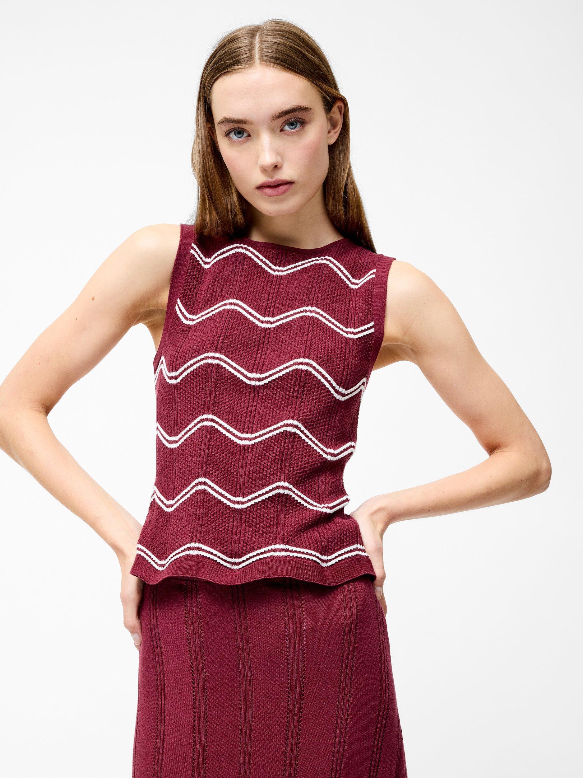 Product image 3 of 5, which shows French Connection Trudy Crochet Sleeveless Top, Red/Multi, XS