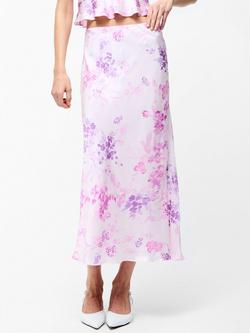 French Connection Elyria Oona Satin Midi Skirt, Sweet Pink/Multi, Sweet Pink/Multi