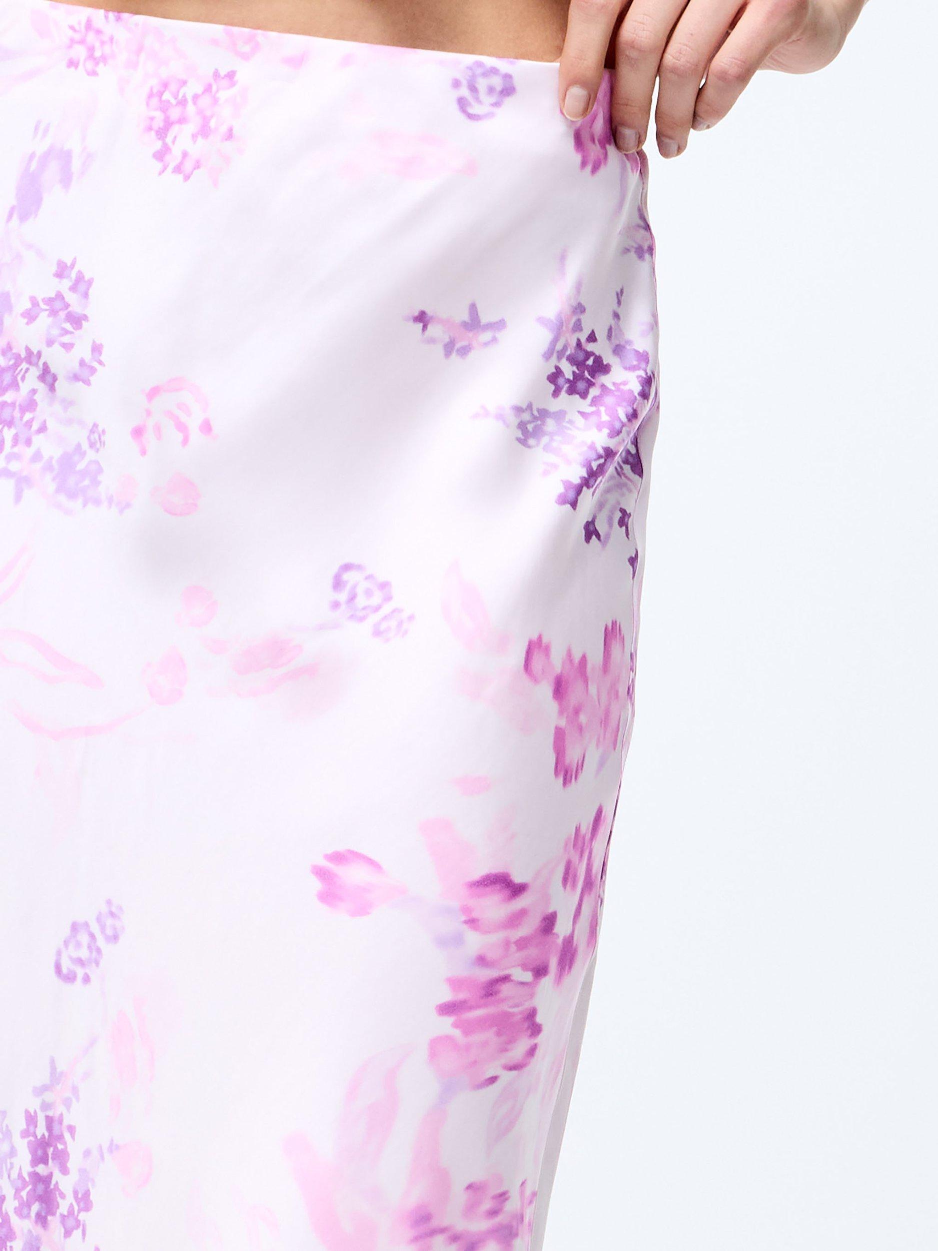 Product image 3 of 5, which shows French Connection Elyria Oona Satin Midi Skirt, Sweet Pink/Multi, XS