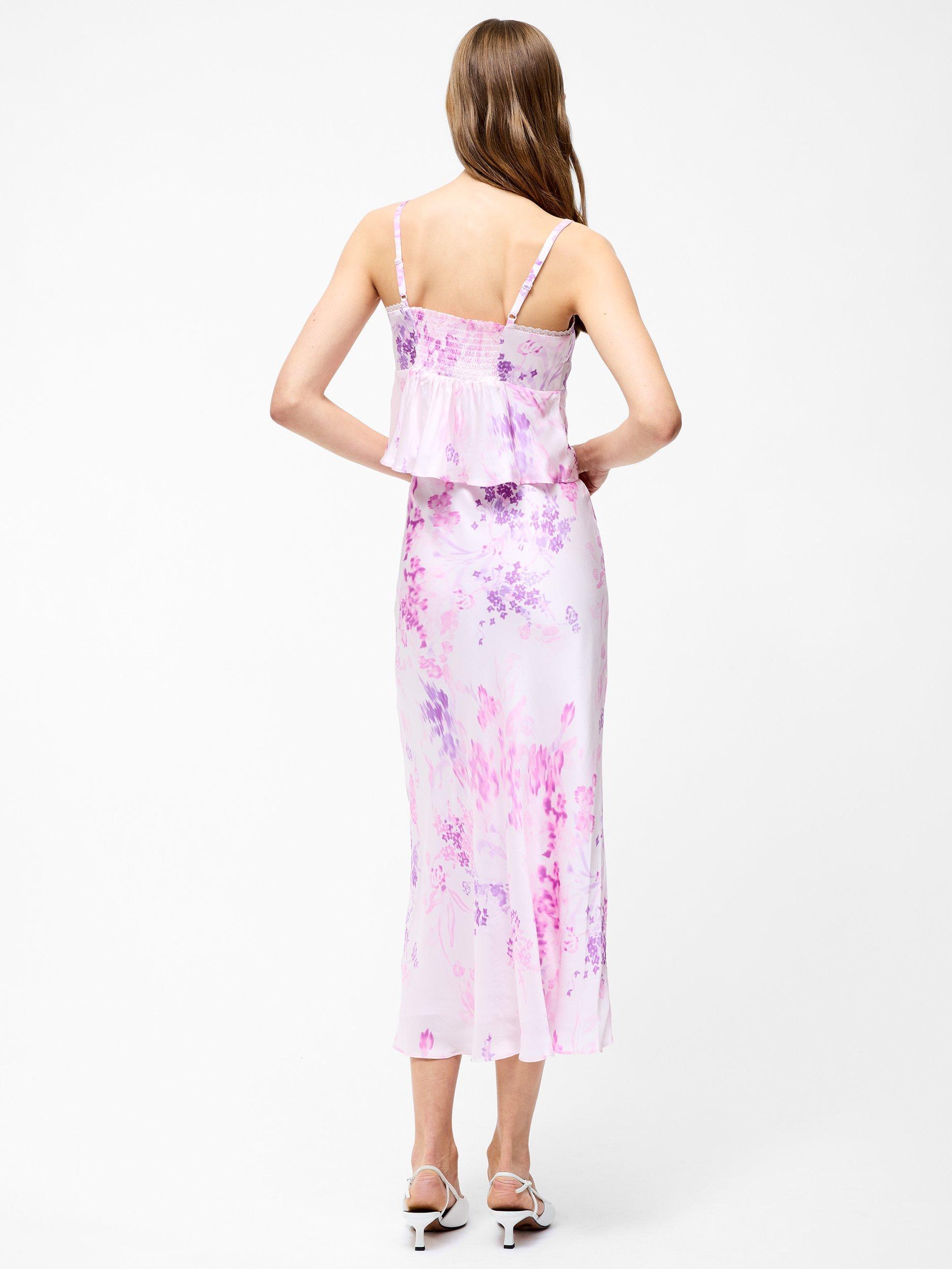 Product image 4 of 5, which shows French Connection Elyria Oona Satin Midi Skirt, Sweet Pink/Multi, XS