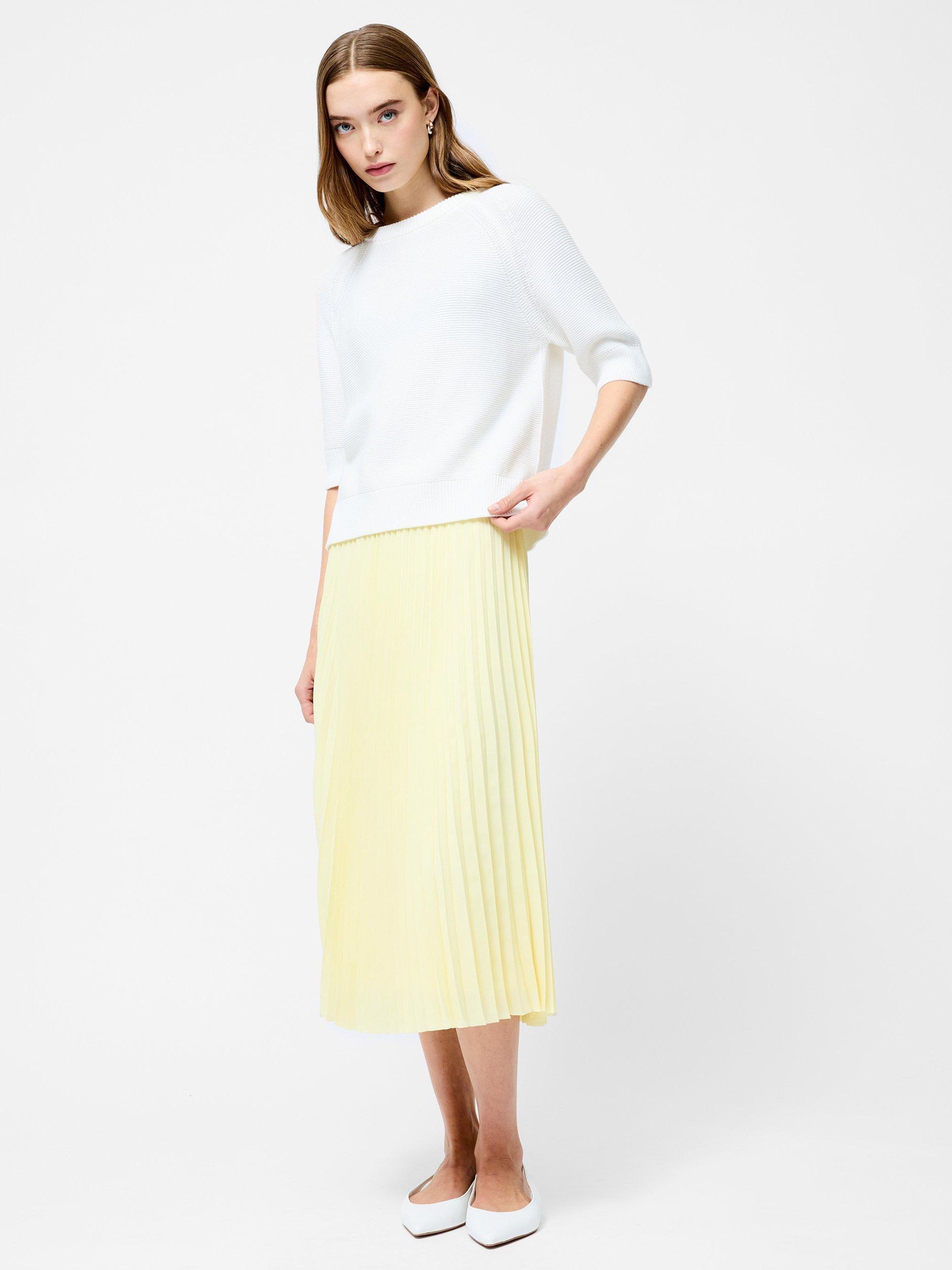 Product image 2 of 5, which shows French Connection Sunburst Crepe Pleated Midi Skirt, Yellow, L