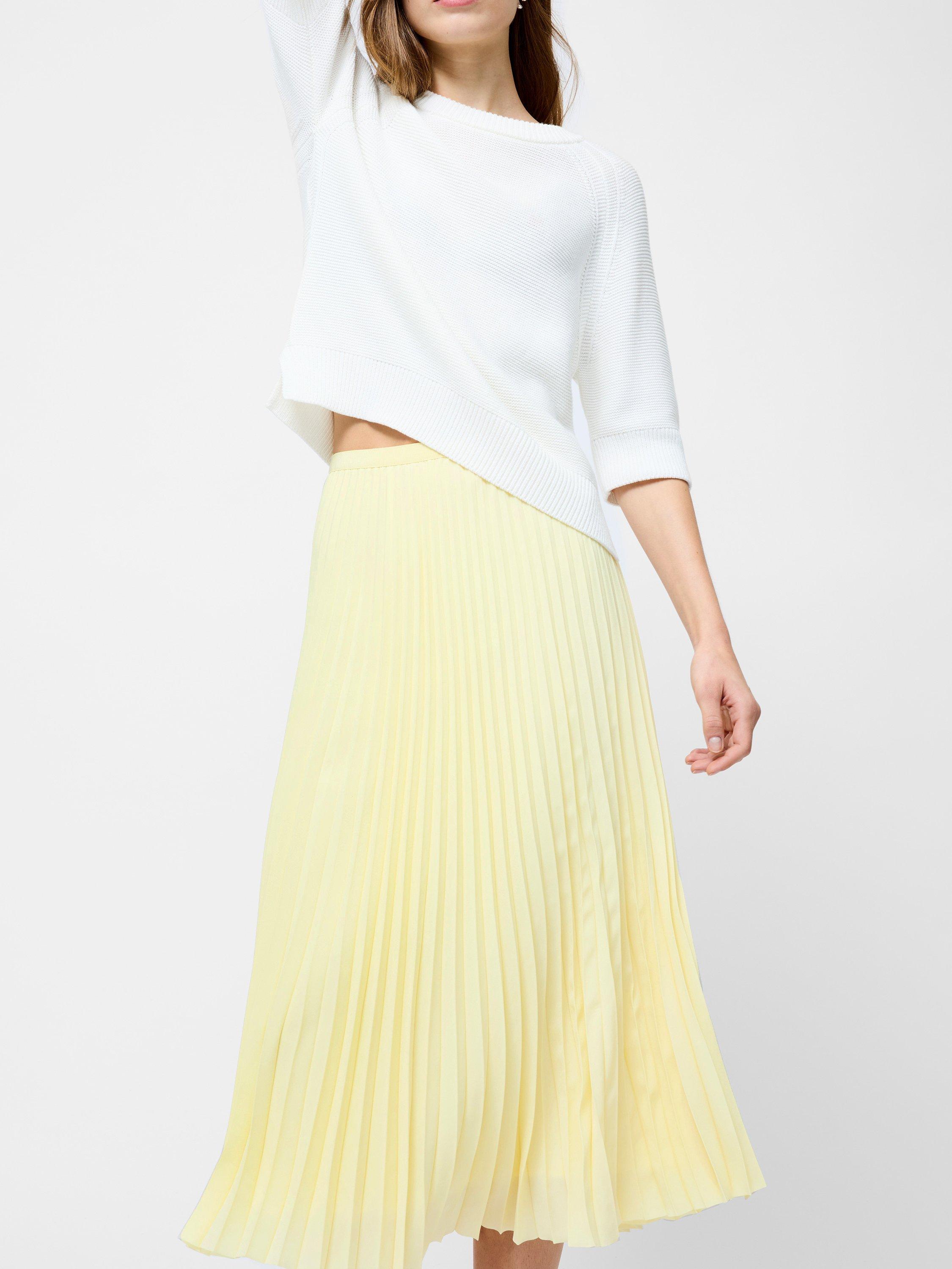 Product image 3 of 5, which shows French Connection Sunburst Crepe Pleated Midi Skirt, Yellow, L