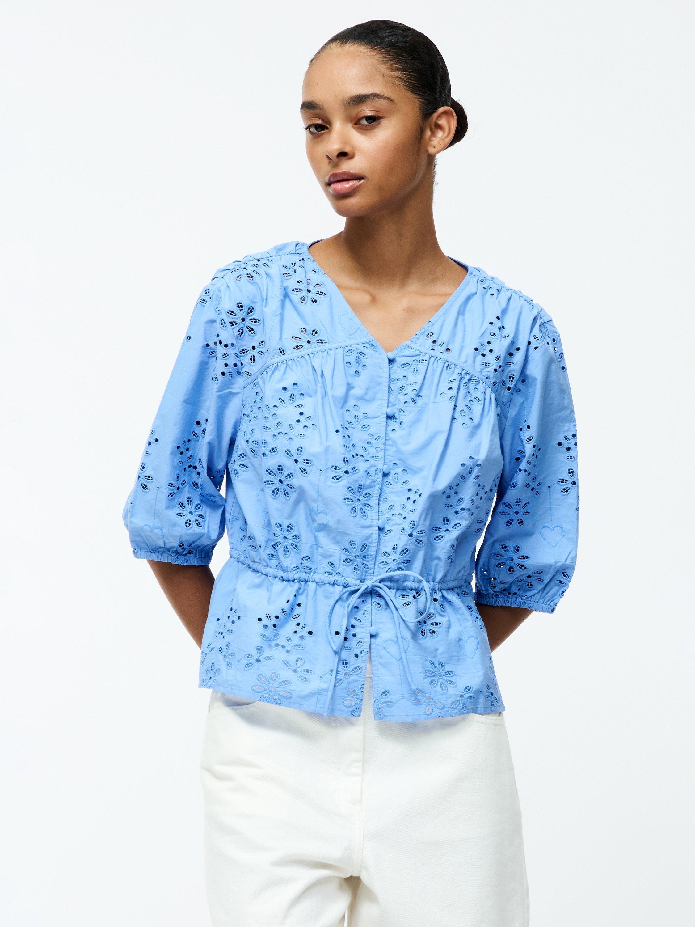 Product image 1 of 1, which shows French Connection Cambria Broderie Top, Cornflower Blue, 6