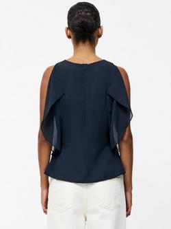 French Connection Eden Georgette Flutter Sleeve Top - view 2, Navy