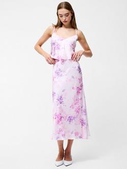 French Connection Elyria Oona Satin Babydoll Top, Sweet Pink/Multi - view 2, Sweet Pink/Multi