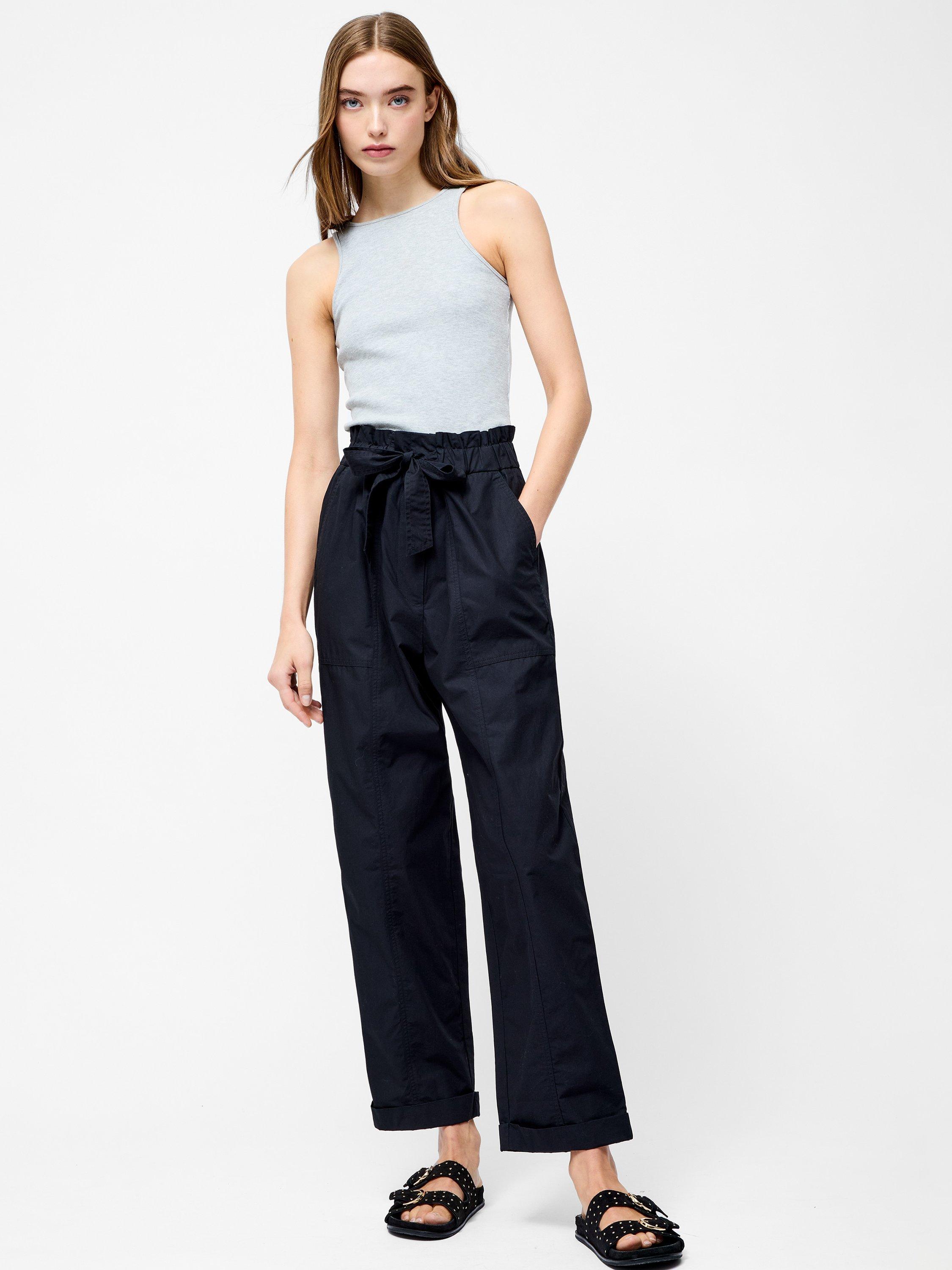 Product image 2 of 5, which shows French Connection Paperbag Waist Straight Trousers, Black, XS