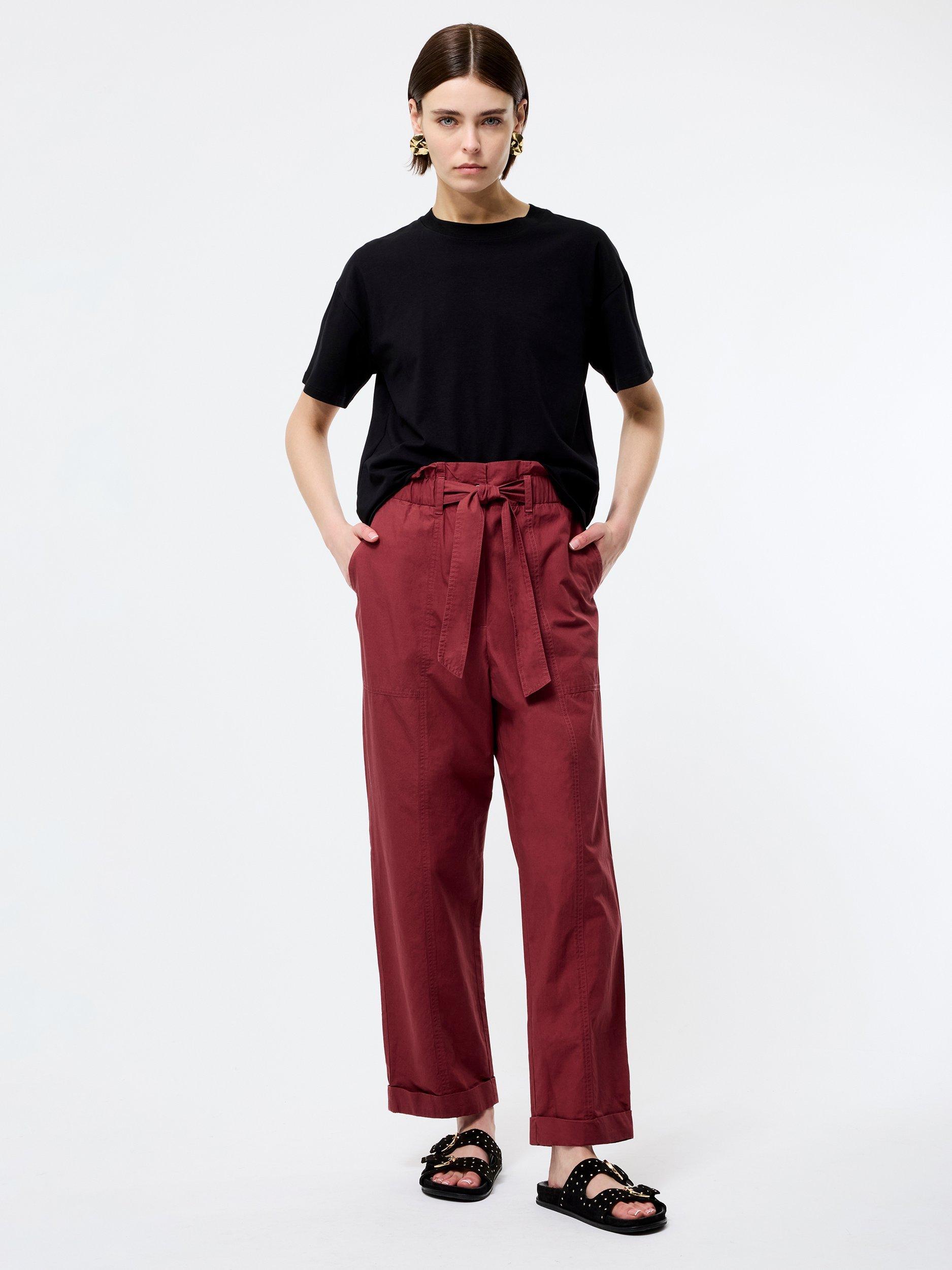Product image 1 of 3, which shows French Connection Paperbag Waist Straight Trousers, Summer Burgundy, XL