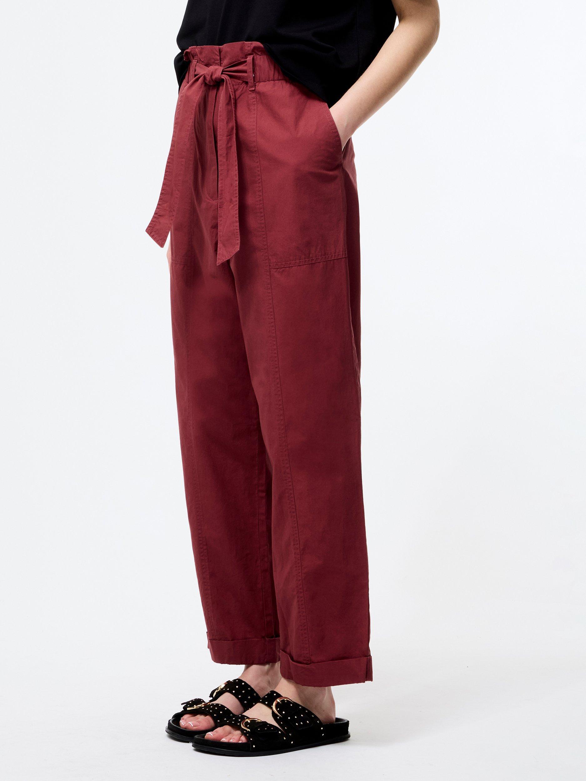 Product image 2 of 3, which shows French Connection Paperbag Waist Straight Trousers, Summer Burgundy, XL